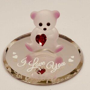 Glass Baron “I Love You” Bear Glass Figurine Clear Red 1.8”